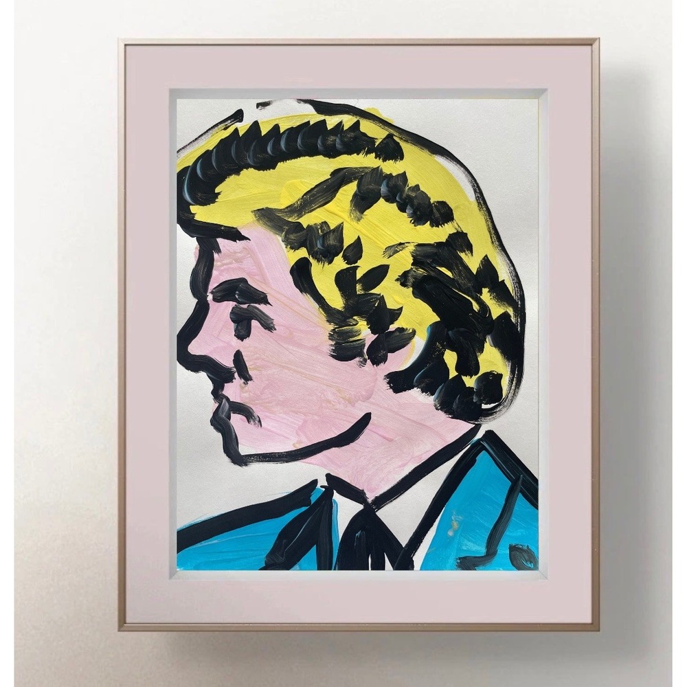 Oman President Donald Trump Portrait Original Neo Expressionist Painting 8.5x11